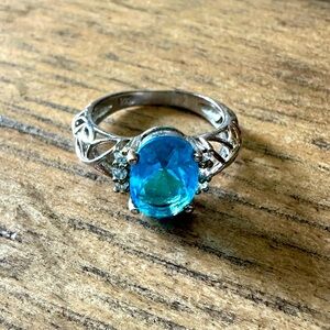 Sterling Silver Filigree Ring with Aqua Colored Stone